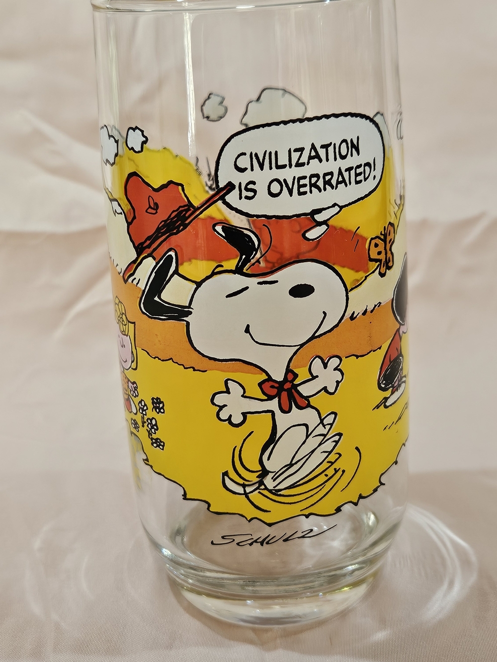 Peanuts Yellow & Orange Snoopy Comic Glass Tumbler